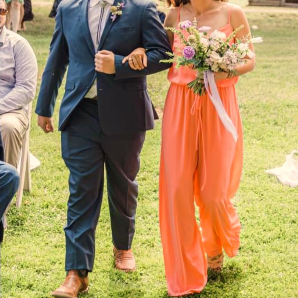 Formal Coral Jumpsuit by David’s Bridal